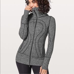 Lululemon In Stride II Hoodie Jacket Heather Gray Full Zip Thumb Holes 4
